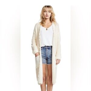 Free People Longline Woodstock Cardigan in Ivory